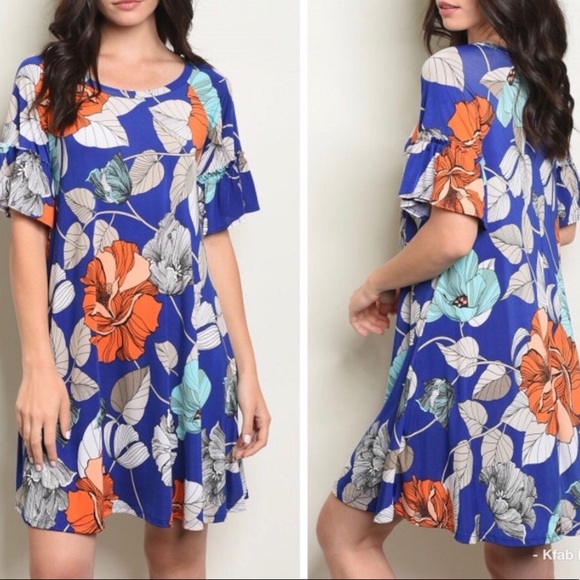 🏝LAST 2!  Tropical Flower 🌺 Ruffle Sleeve Dress - Picture 4 of 5